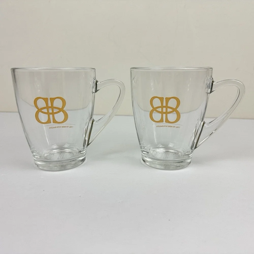 Baileys Glass Mugs Set of 2 Irish Cream Handled 8 oz w/ Fill Line Clear Barware